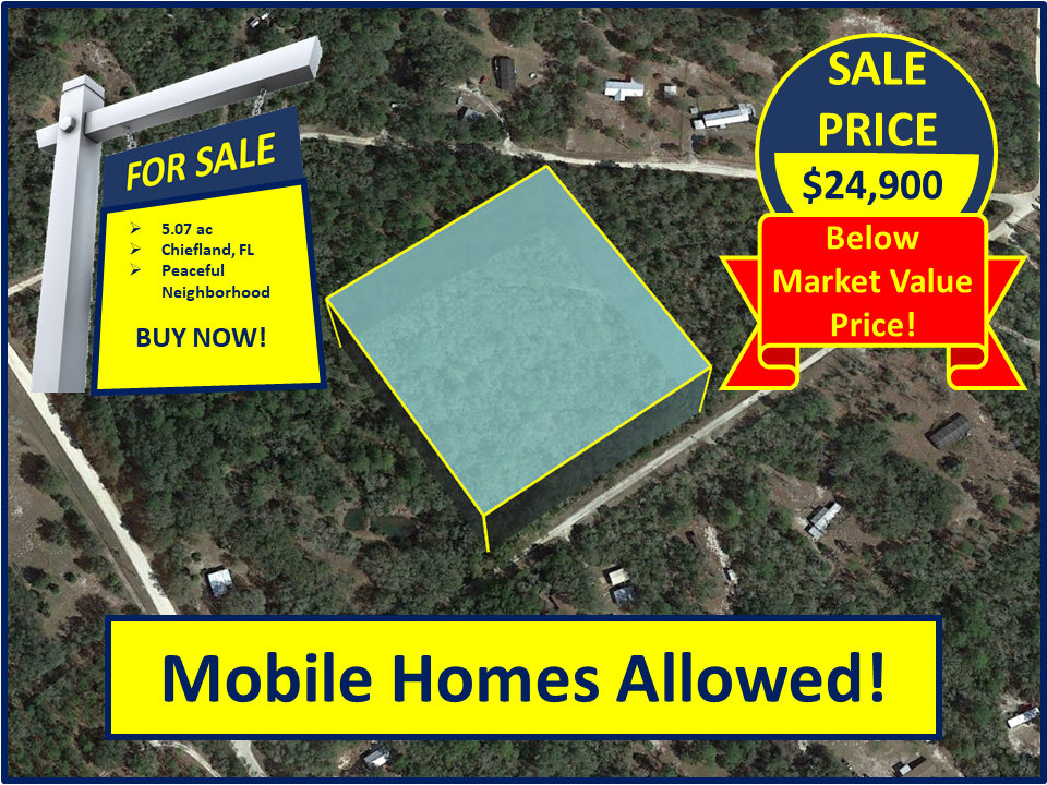 SPACIOUS 5.07 AC LOT IN CHIEFLAND, FL MOBILE HOMES ALLOWED!